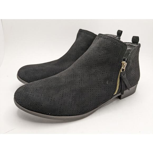Dr. Scholl's Black Faux Suede Perforated Booties Size 9.5 Comfort Zipper Elastic - Picture 1 of 8